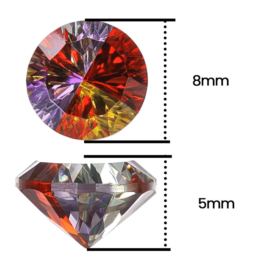 Cubic zirconia 8mm Inlay Tri-colored Gemstone Round Brilliant Cut