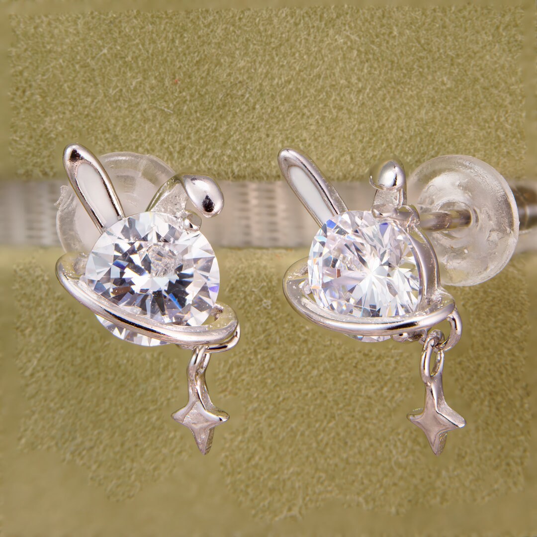 925 sterling silver earring studs, jewelry, Rhodium plating, cubic zirconia stone, Korean design.