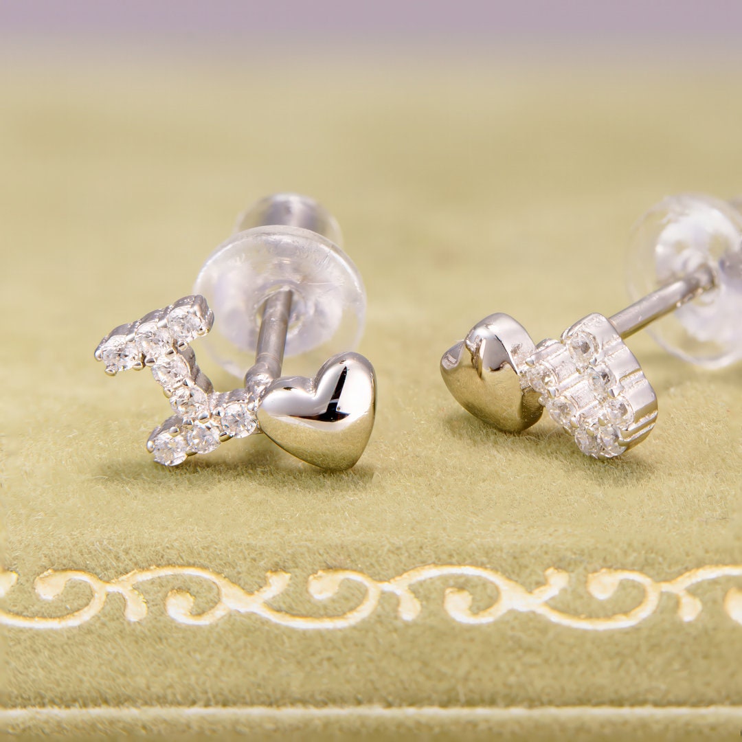 925 sterling silver, small earring studs, jewelry, Rhodium plating, cubic zirconia stone, Korean design.