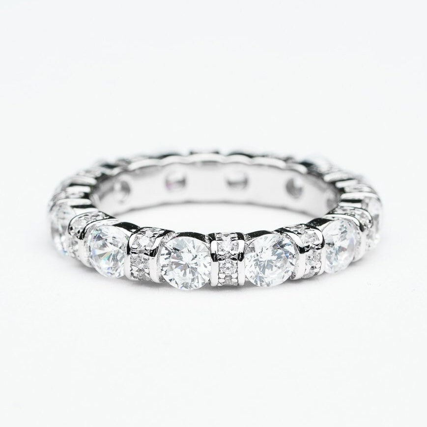 Cubic Zircon Eternity ring 925 sterling silver rhodium plated size 6 & 7 us