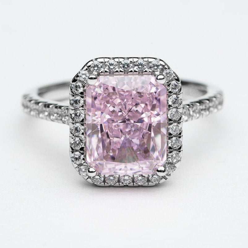 High Carbon Pink Cubic Zircon ring 925 sterling silver rhodium plated