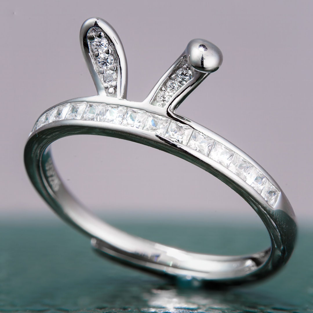 925 sterling silver ring, Rhodium Plating, cubic zircon, freeform, adjustable, open ring jewelry.