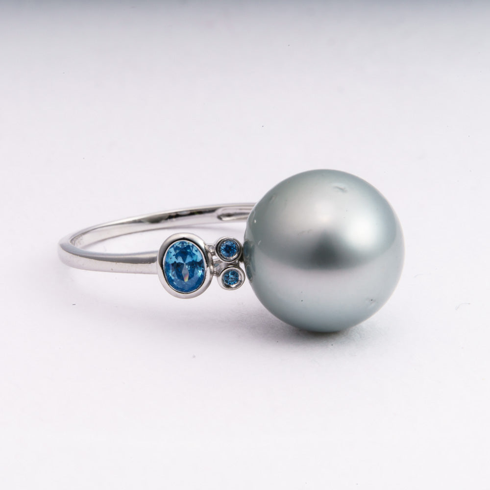 12mm Tahitian Pearl Ring, Size 7.5 US, 925 Sterling Silver with Cubic Zirconia