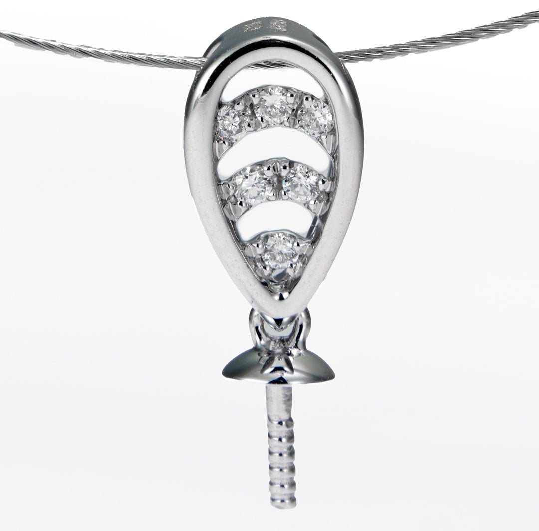 White gold pearl pendant bail - 14k, 0.144ct natural diamond, grtc lab certified