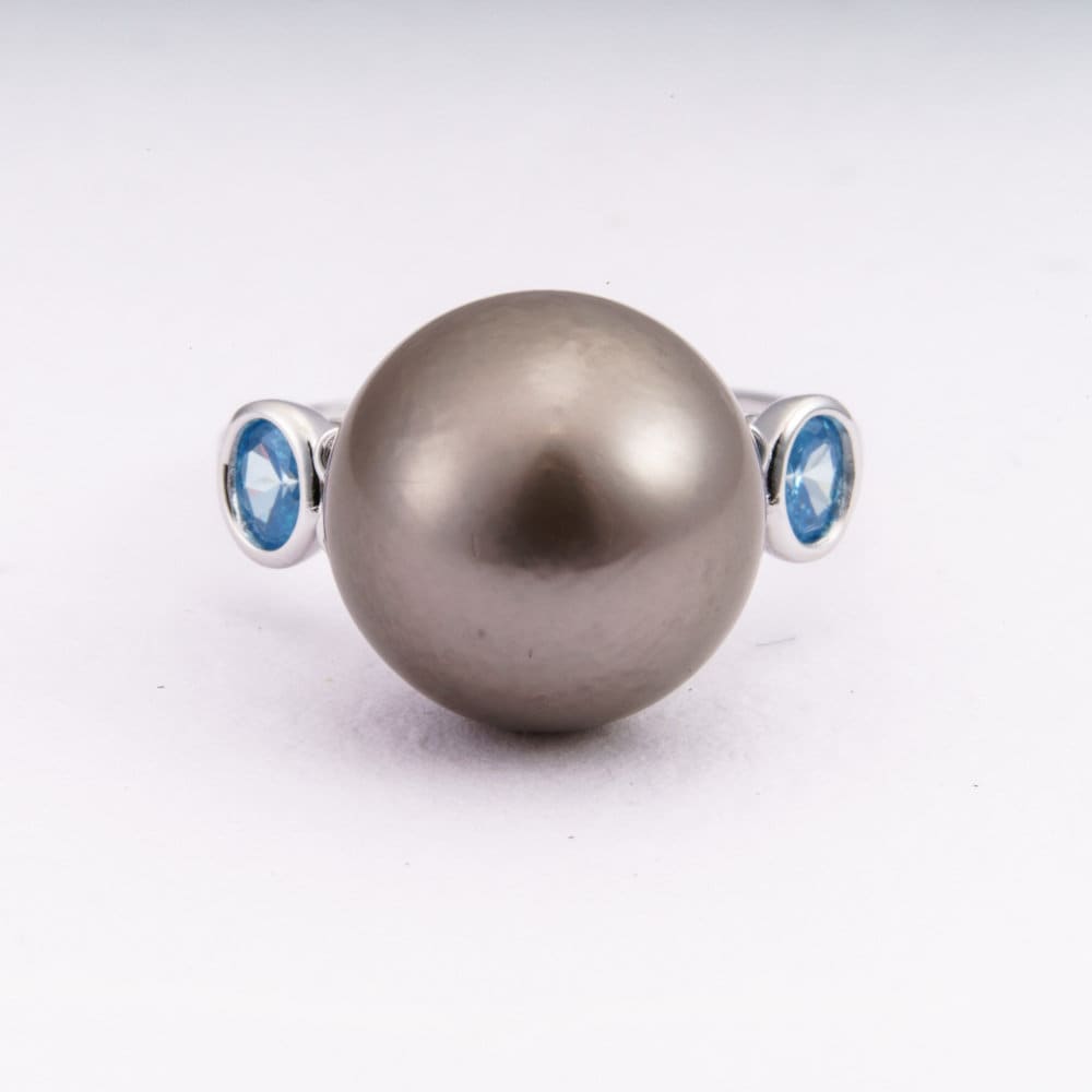 12mm tahitian pearl ring, size 5.5 us, 925 sterling silver with cubic zirconia