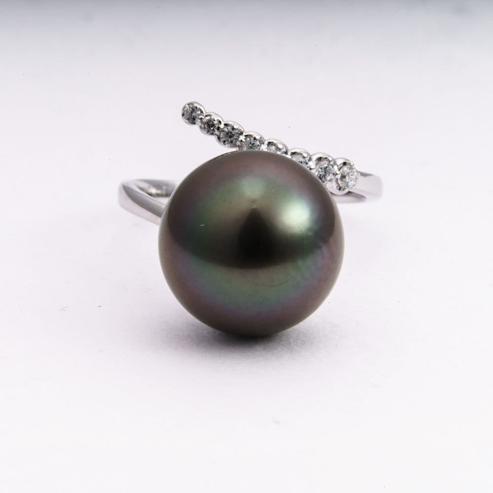 13mm tahitian pearl ring, size 7.5 us, 925 sterling silver with cubic zirconia