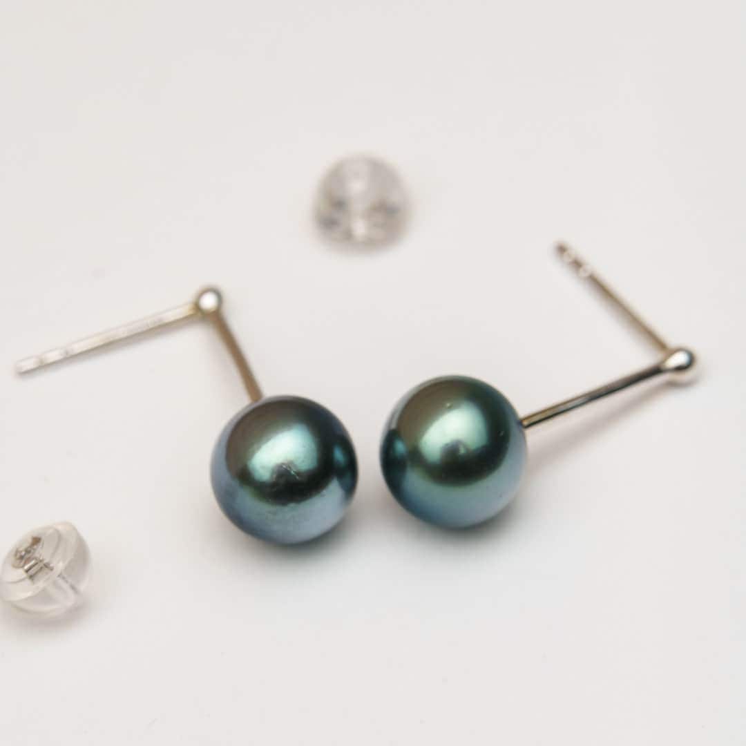 Tahitian pearl earrings 10mm, 925 sterling silver with rhodium finish and cubic zirconia