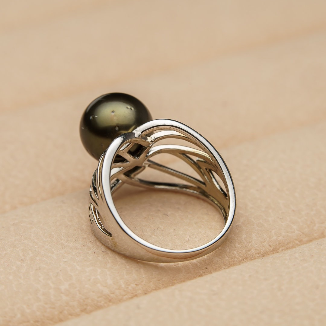 Tahitian pearl ring, 925 sterling silver with cubic zirconia