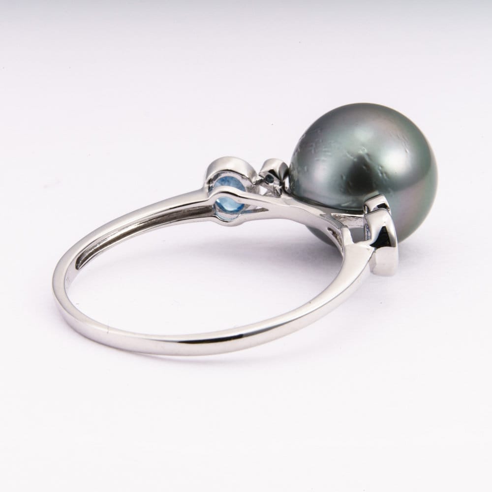 10mm tahitian pearl ring, size 9.5 us, 925 sterling silver with cubic zirconia