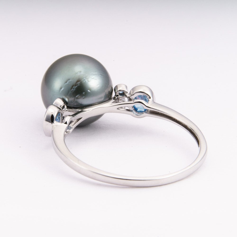 10mm tahitian pearl ring, size 9.5 us, 925 sterling silver with cubic zirconia