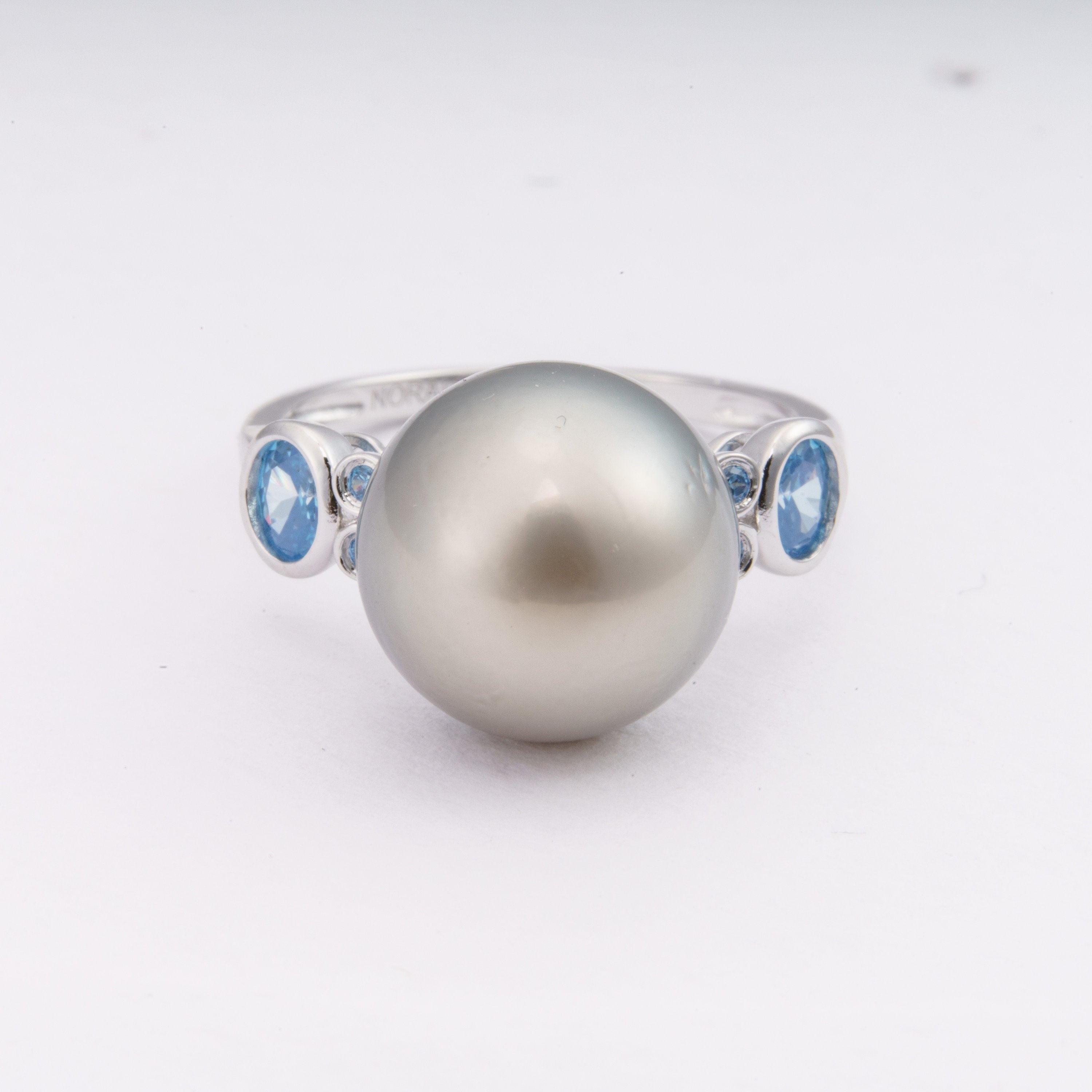 11mm tahitian pearl ring, size 5.5 us, 925 sterling silver with cubic zirconia