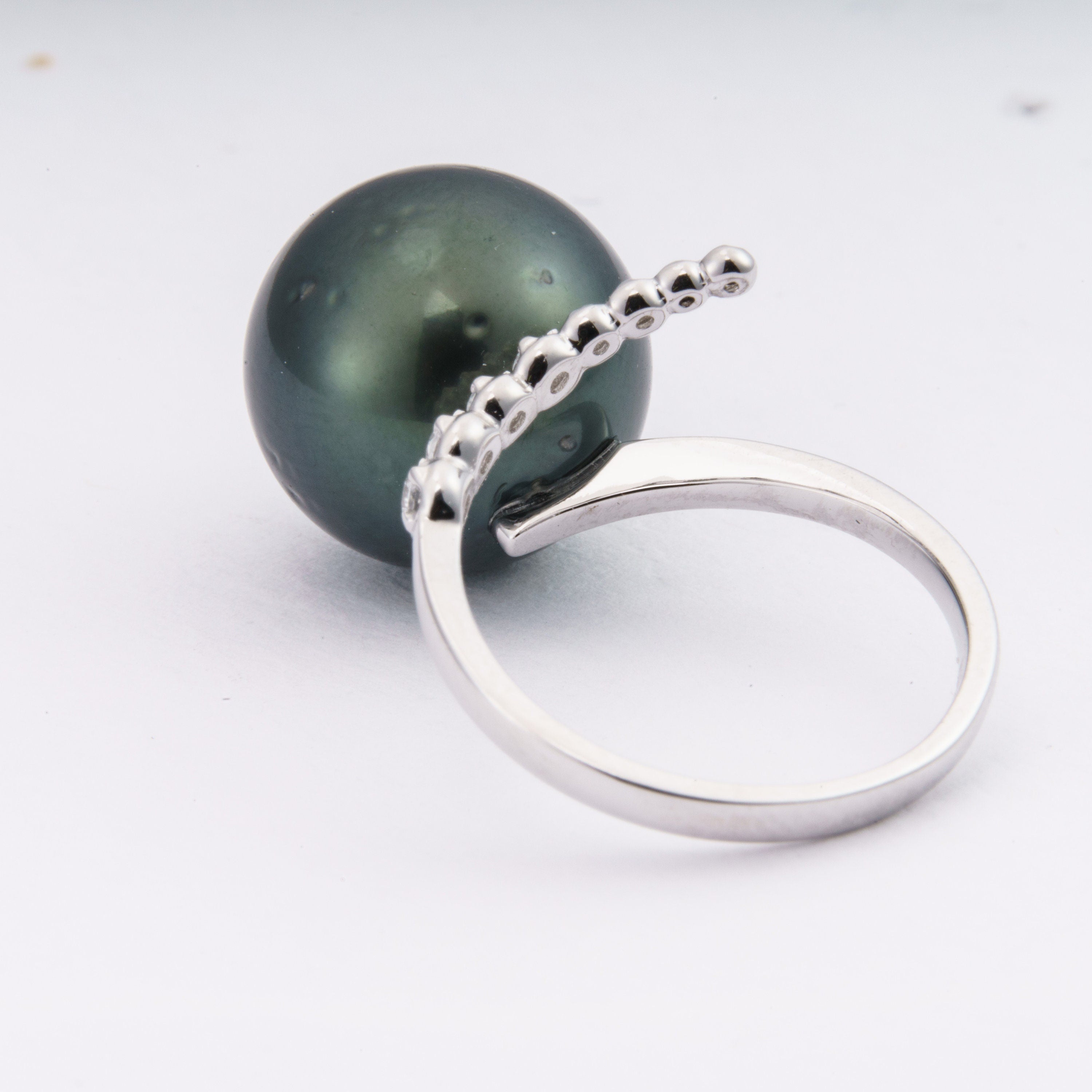 13mm tahitian pearl ring, size 5.5 us, 925 sterling silver with cubic zirconia