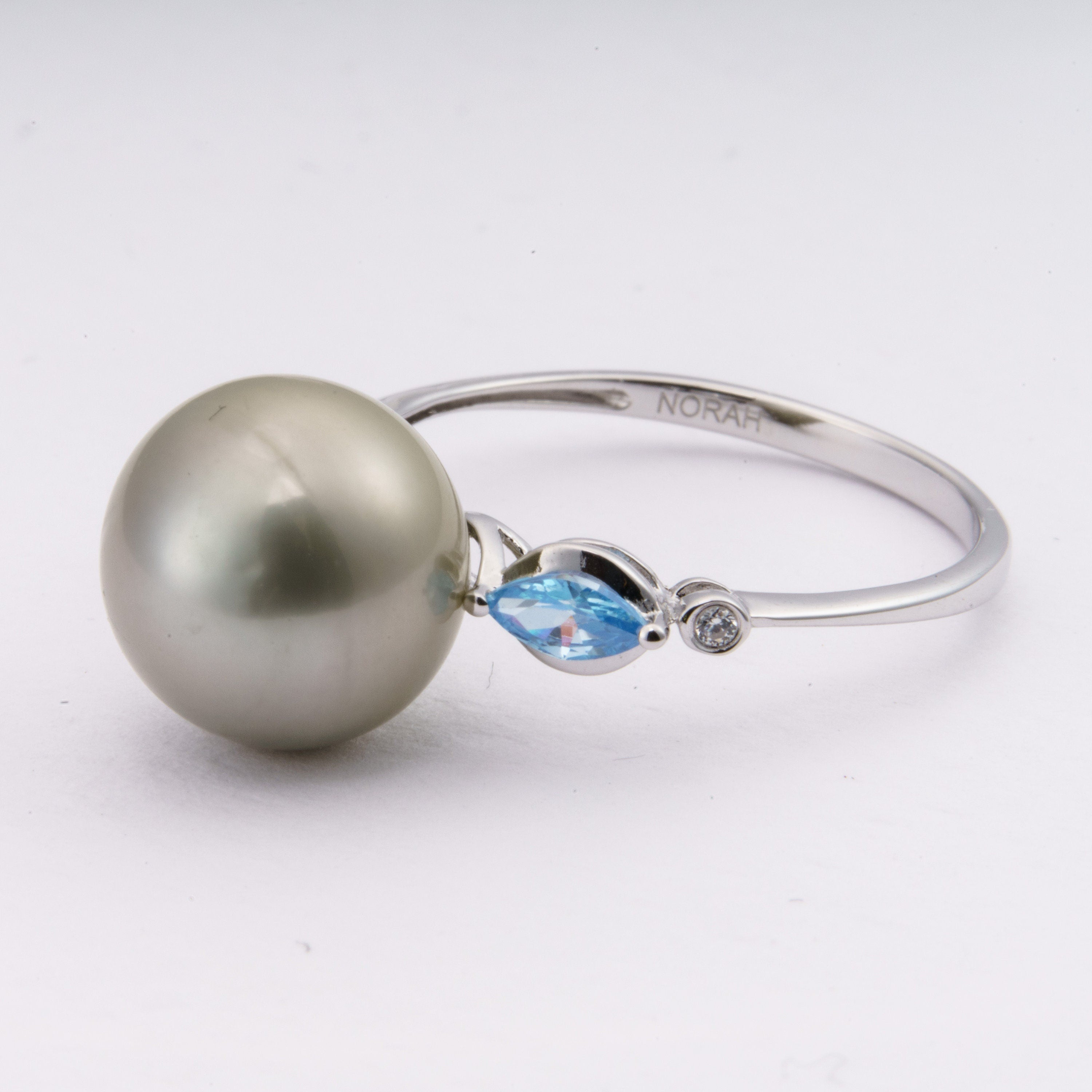 11mm tahitian pearl ring, size 7.5 us, 925 sterling silver with cubic zirconia