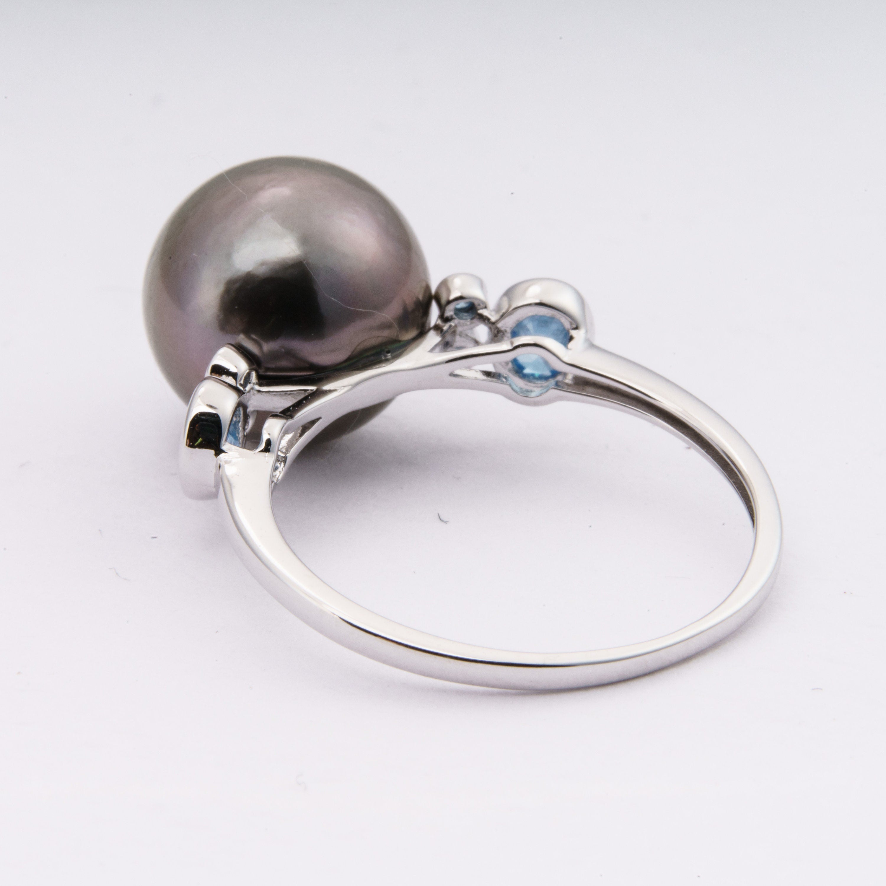 11mm tahitian pearl ring, size 7.5 us, 925 sterling silver with cubic zirconia