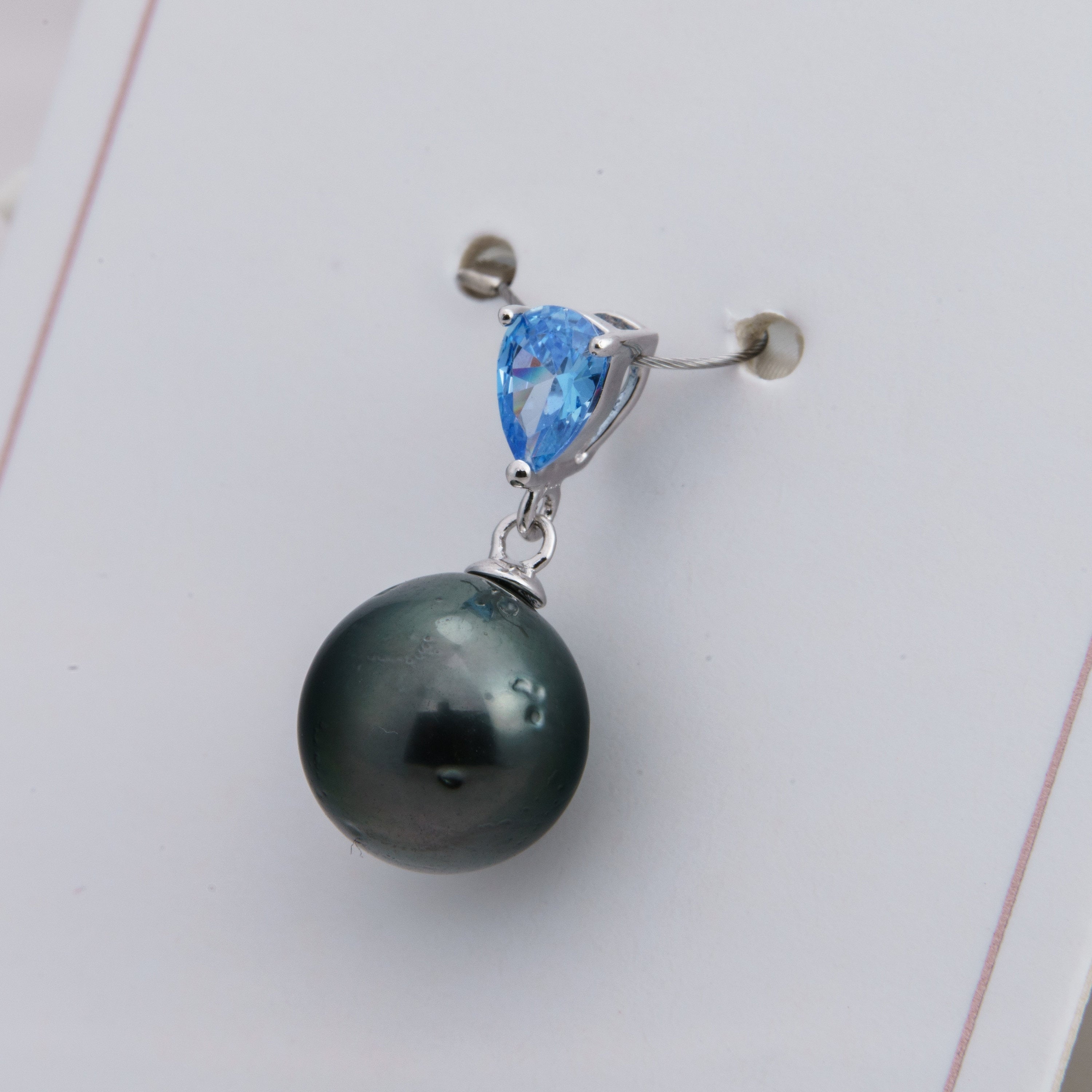 10mm tahitian pearl pendant, 925 sterling silver, rhodium finish, cubic zirconia