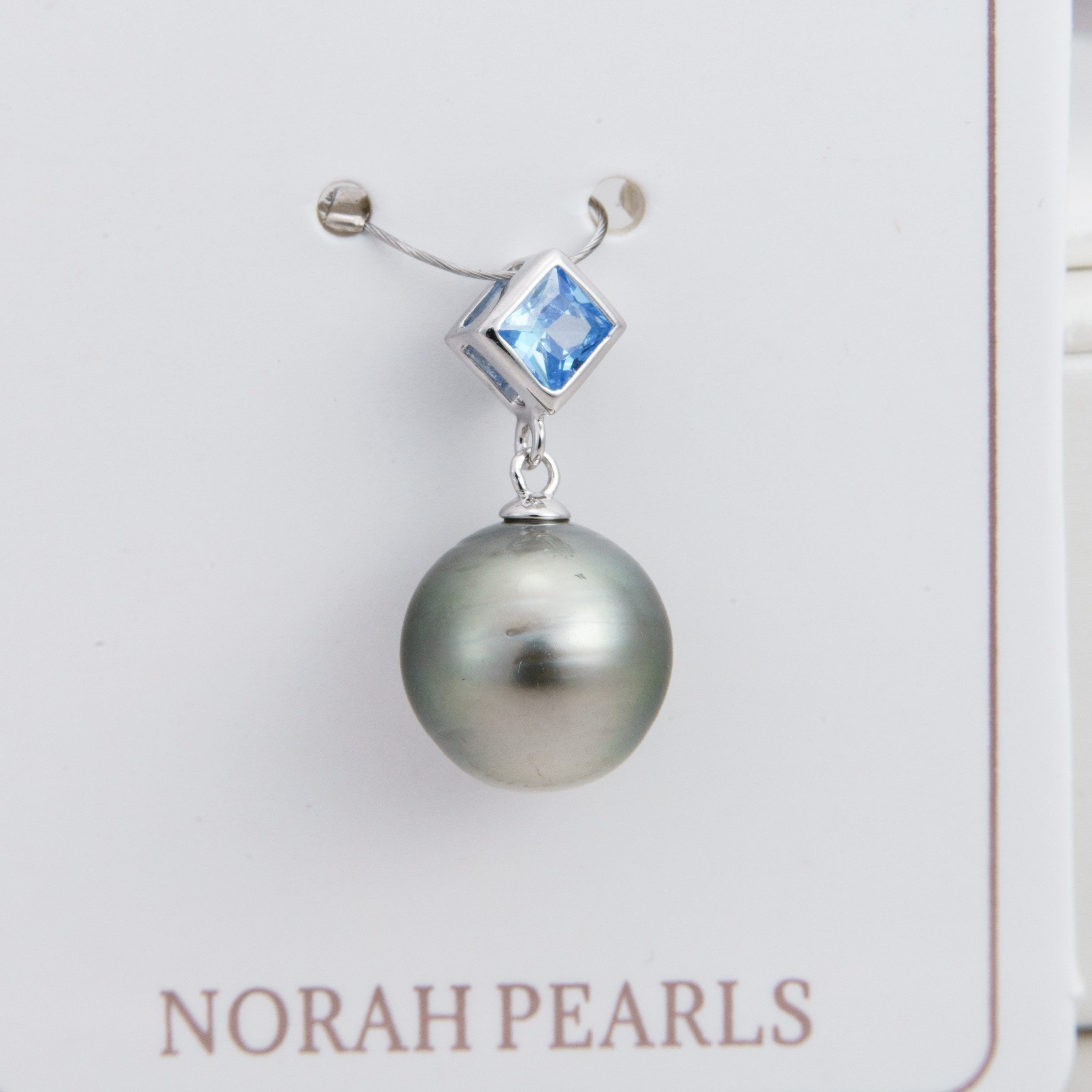 10mm tahitian pearl pendant, 925 sterling silver, rhodium finish, cubic zirconia