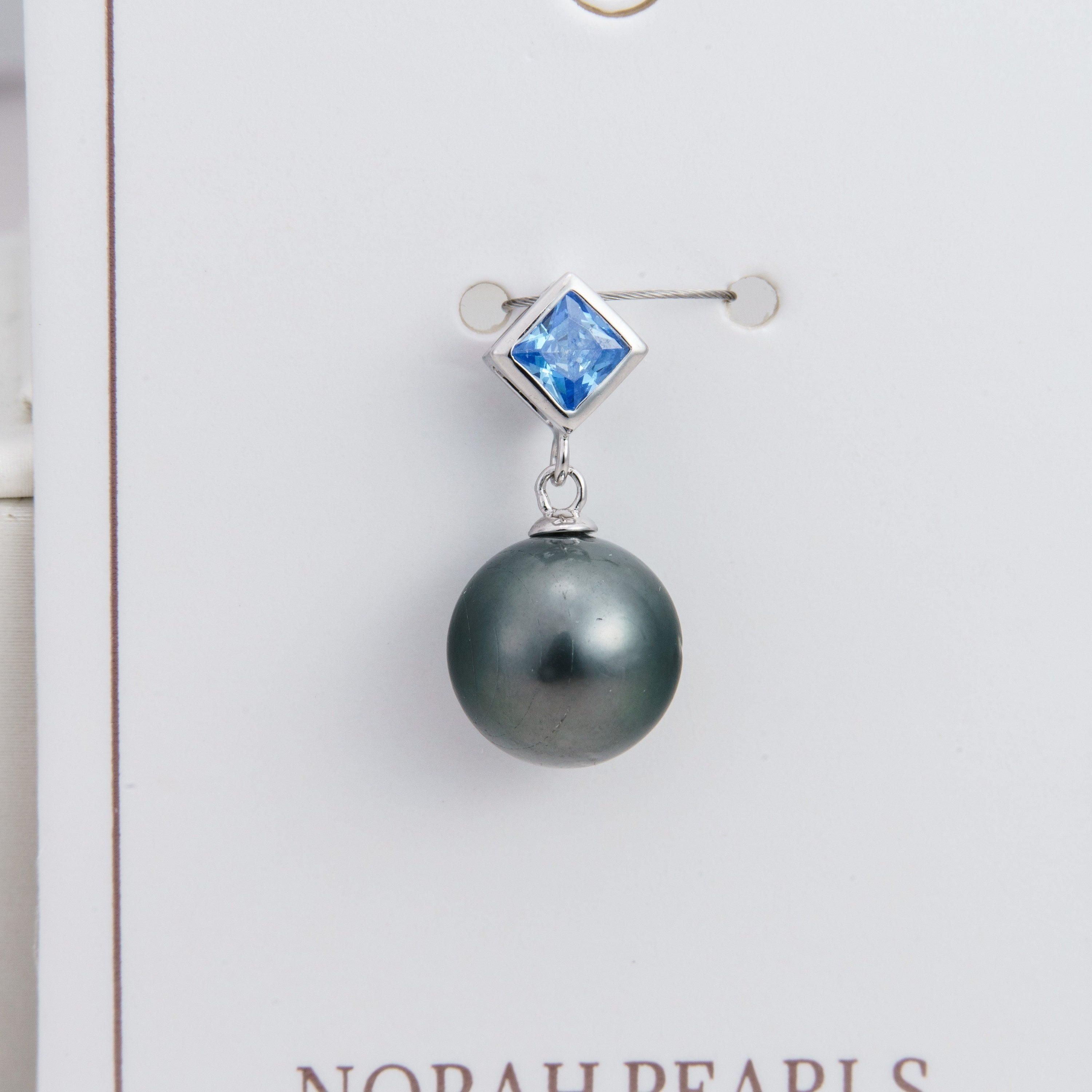 9mm tahitian pearl pendant, 925 sterling silver, rhodium finish, cubic zirconia -