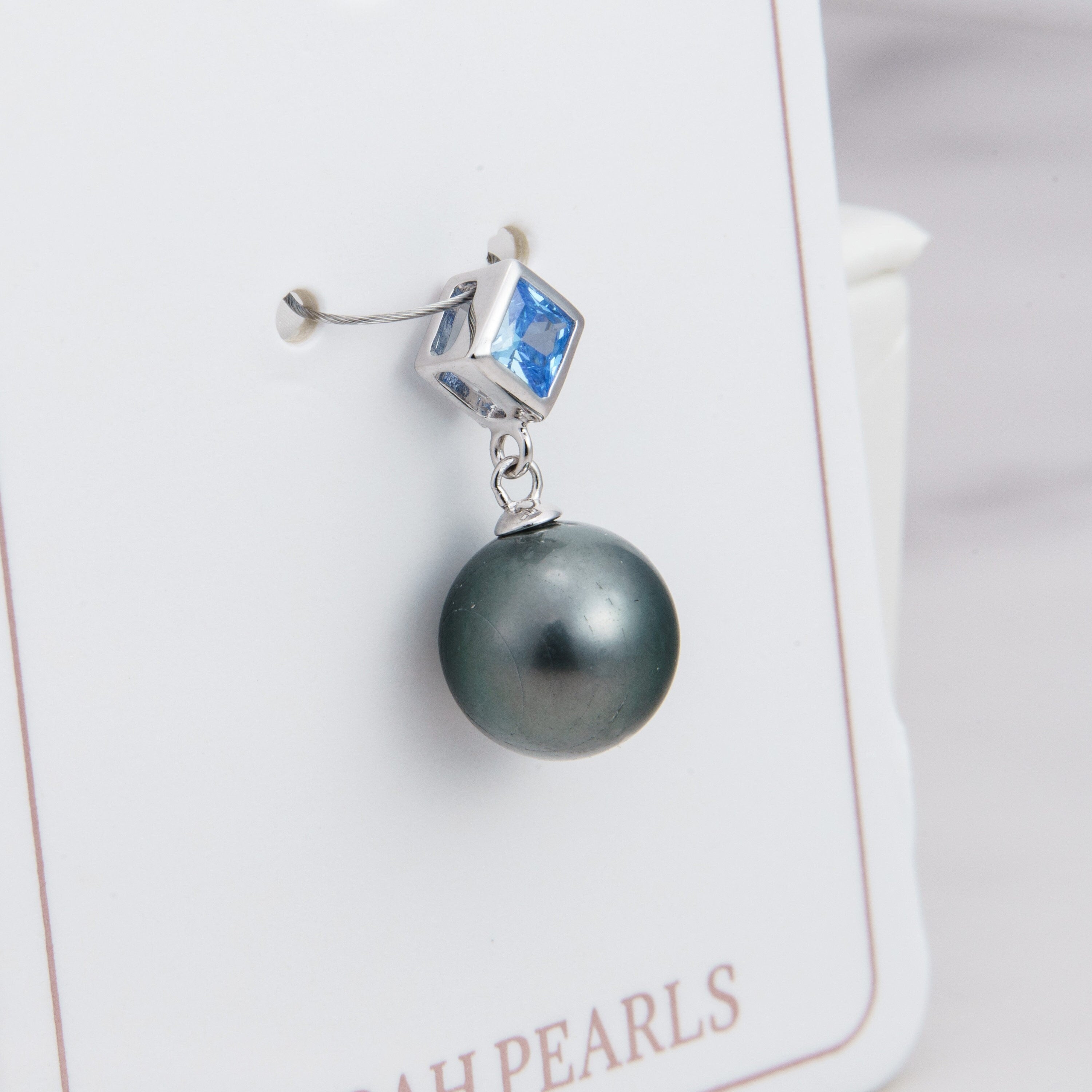 9mm tahitian pearl pendant, 925 sterling silver, rhodium finish, cubic zirconia -