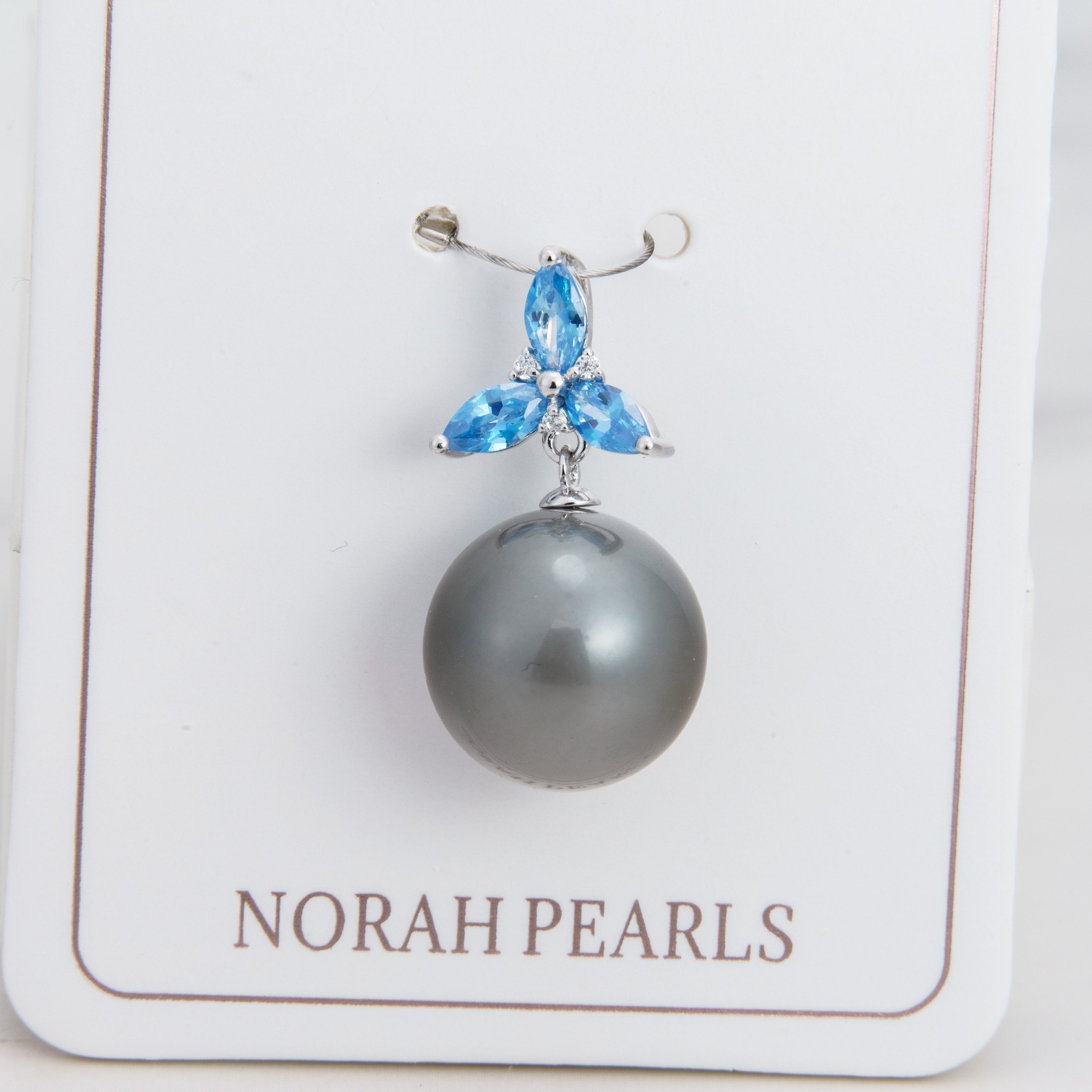 13mm tahitian pearl pendant, 925 sterling silver, rhodium finish, cubic zirconia