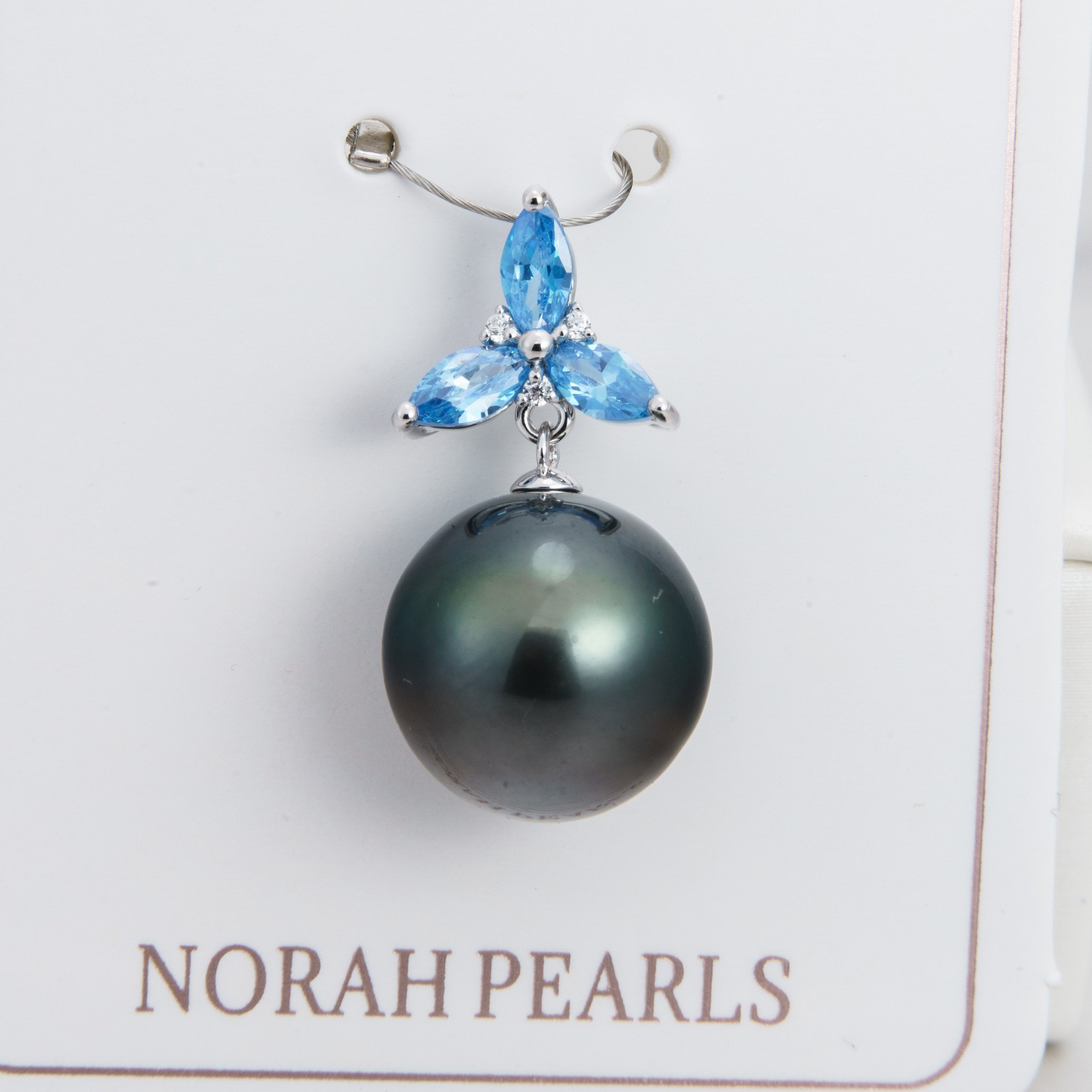 13mm tahitian pearl pendant, 925 sterling silver, rhodium finish, cubic zirconia