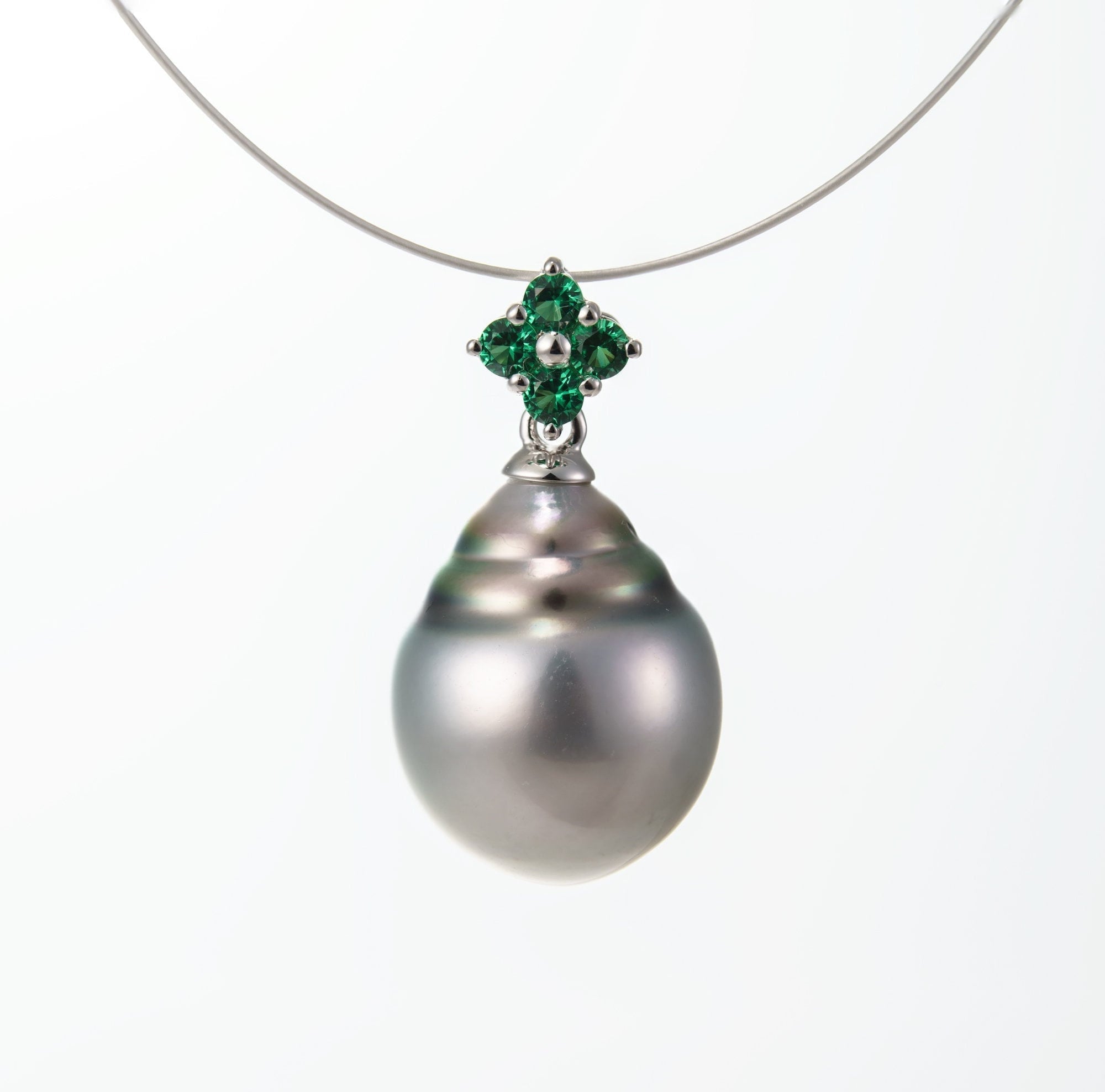 11mm tahitian pearl pendant, 925 sterling silver, rhodium finish, cubic zirconia