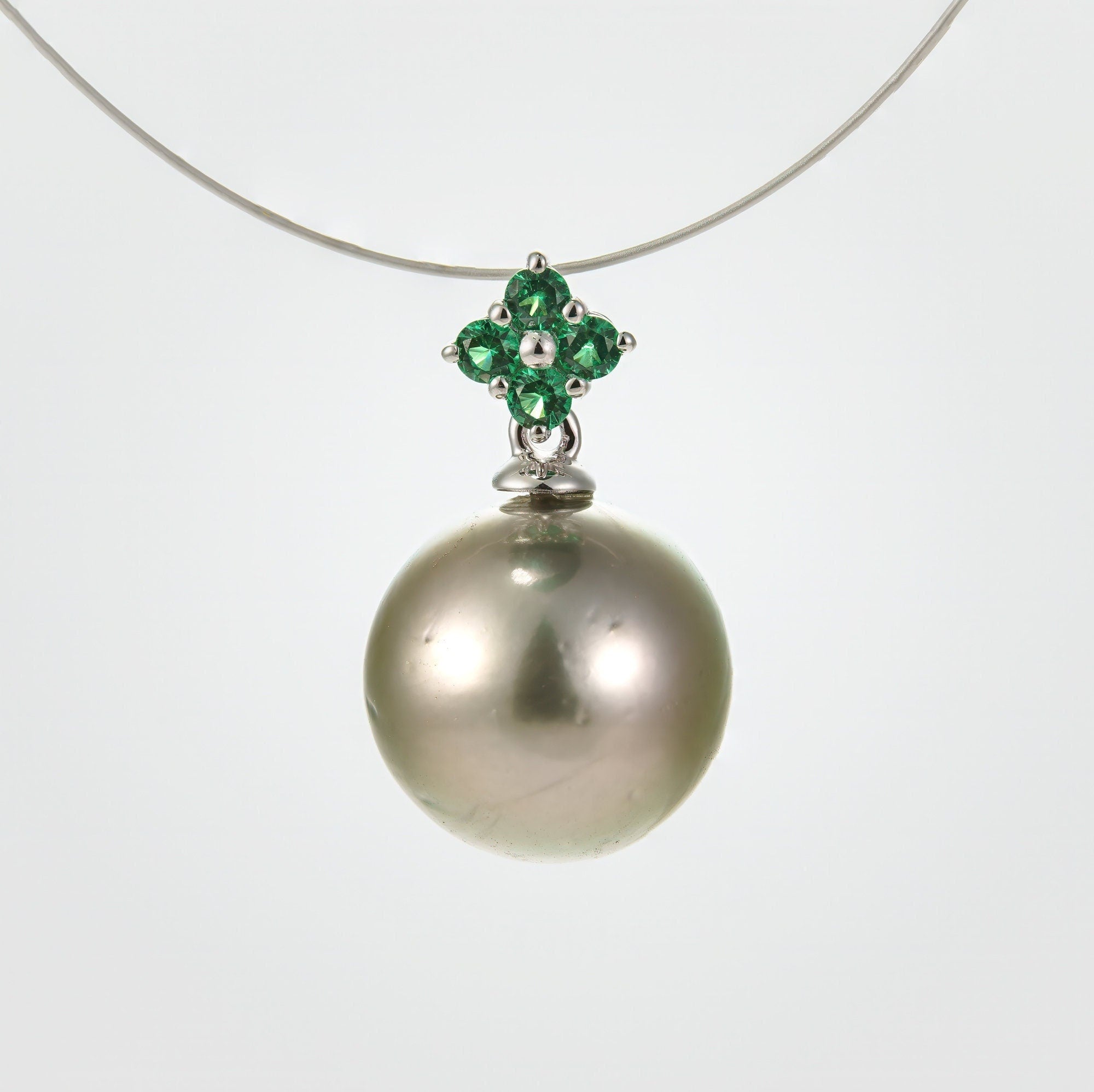 11mm tahitian pearl pendant, 925 sterling silver, rhodium finish, cubic zirconia