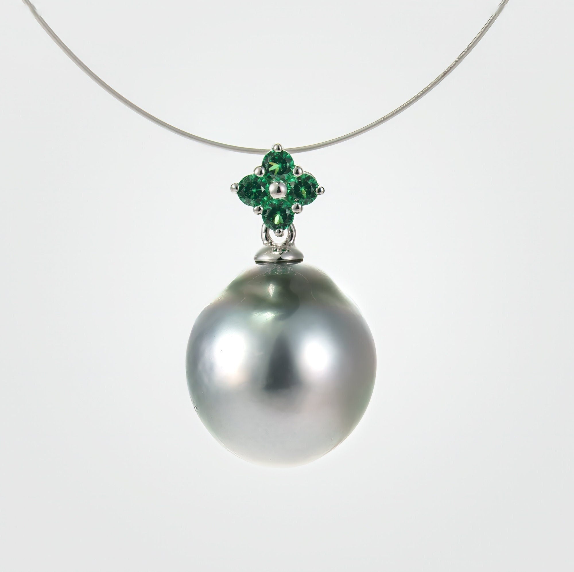 12mm tahitian pearl pendant, 925 sterling silver, rhodium finish, cubic zirconia