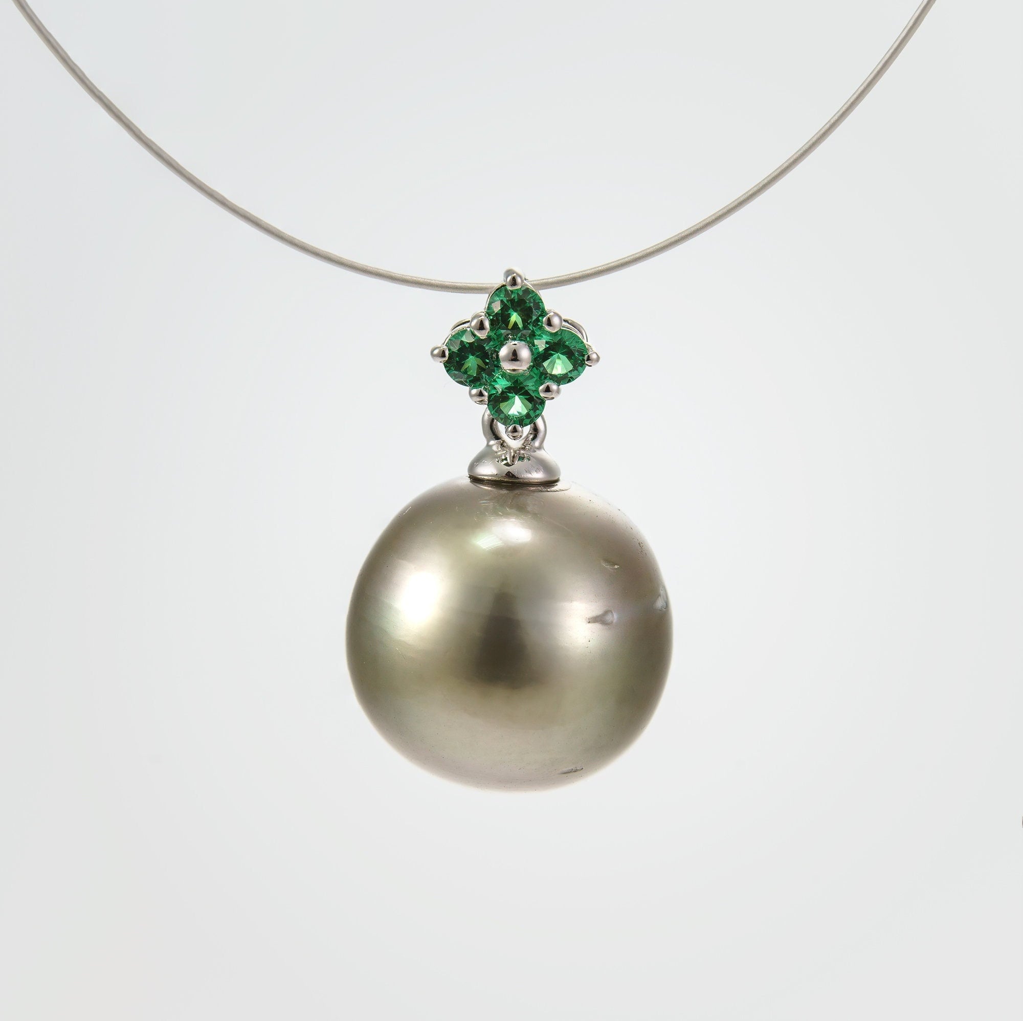 11mm tahitian pearl pendant, 925 sterling silver, rhodium finish, cubic zirconia