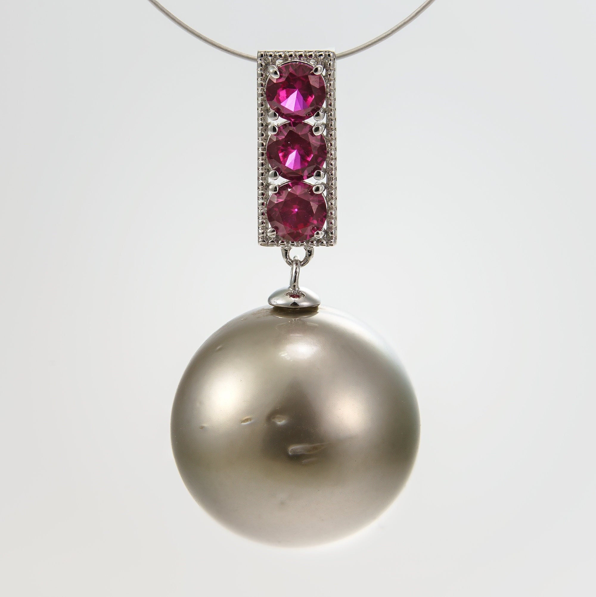 15mm tahitian pearl pendant, 925 sterling silver, rhodium finish, cubic zirconia