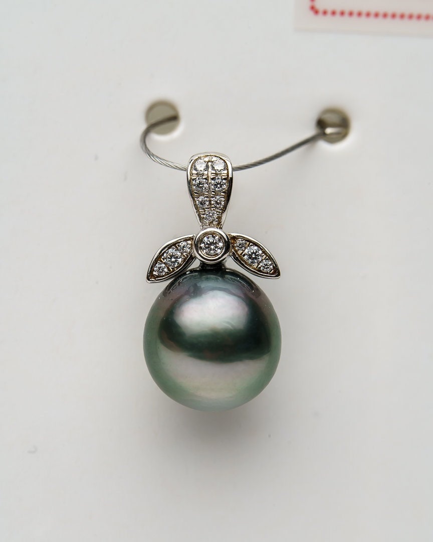 8mm tahitian pearl pendant, 925 sterling silver, rhodium finish, cubic zirconia - norahpearls