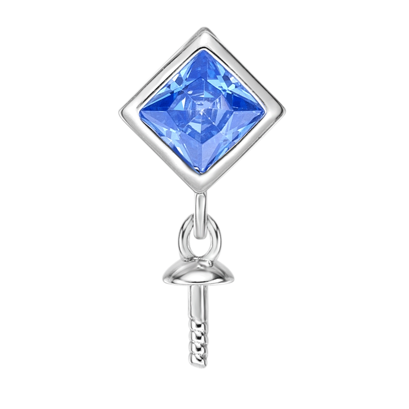 925 sterling silver pearl pendant setting princess cut sea blue cubic zirconia - elegant pearl mounting